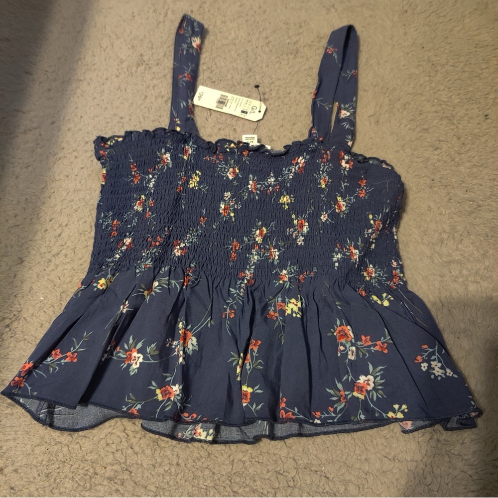 Garage Bustier Smocked Top Dark Crown Blue Combo Floral Camisole - Picture 6 of 6